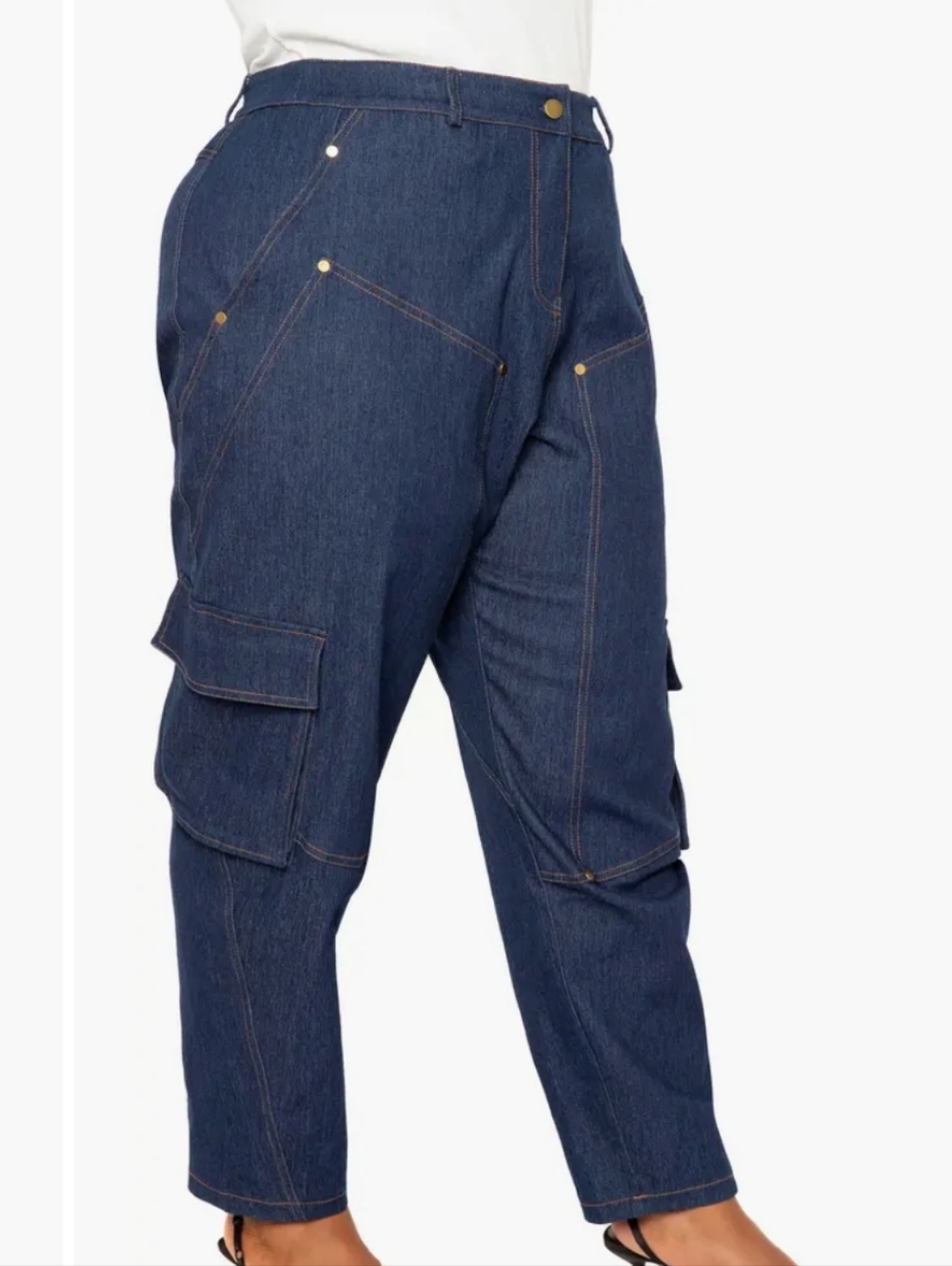 NWT Buxom Couture Dark Blue Cargo Denim Jeans